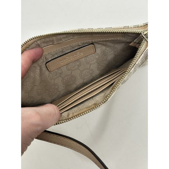 Michael Kors Jet Set Travel Tan White Double Zipper Leather Wristlet Wallet - Picture 4 of 4